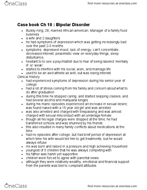 PSYC 100 Chapter Notes - Chapter 10&5: 6 Years, Hypomania, Tricyclic Antidepressant thumbnail