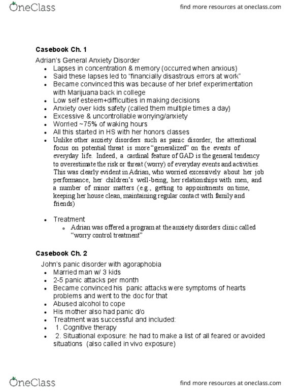 PSYC 100 Chapter Notes - Chapter 1-4: Waking Hours, Panic Disorder, Agoraphobia thumbnail