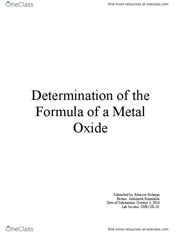 CHE 110L Lecture 4: Determination of the Formula of a Metal Oxide thumbnail