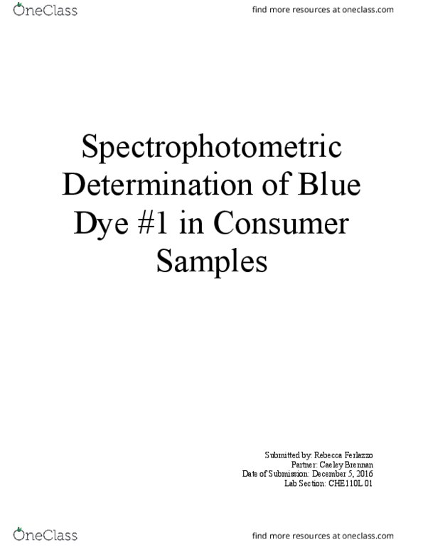 CHE 110L Lecture Notes - Lecture 11: Listerine, Cuvette, Absorbance thumbnail