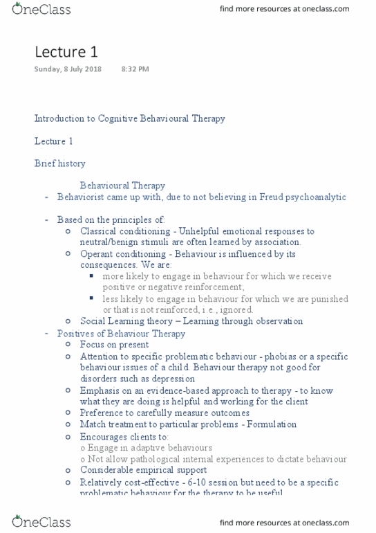 COUN222 Lecture Notes - Lecture 1: Cognitive Restructuring, Operant Conditioning, Cognitive Revolution thumbnail