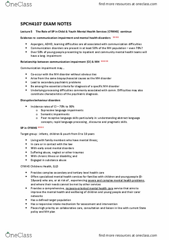 SPCH4107 Lecture Notes - Lecture 5: Presenting Problem, Differential Diagnosis, Biopsychosocial Model thumbnail