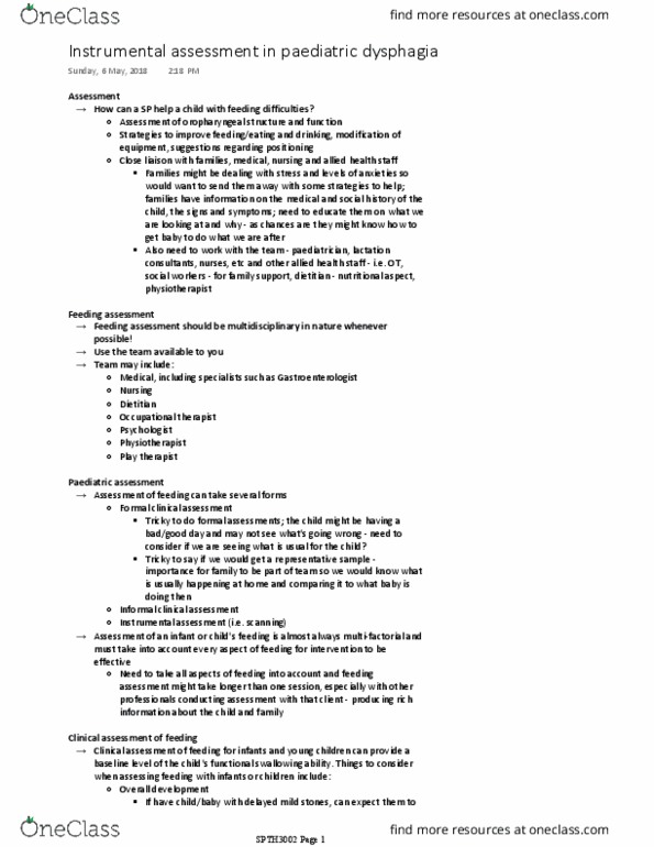SPTH3002 Lecture Notes - Lecture 6: Upper Respiratory Tract Infection, Physical Therapy, Gestational Age thumbnail