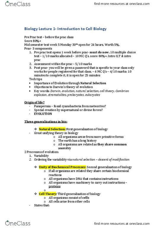 BIOL10004 Lecture Notes - Lecture 1: Panspermia, Cytosol, Microtubule thumbnail