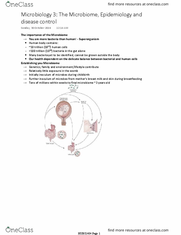 HUBS1404 Lecture Notes - Lecture 6: Feces, Prodrome, Pasteurization thumbnail