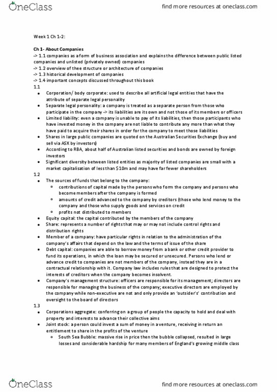 BUSN2101 Chapter Notes - Chapter 1-2: Listing Rules, Legal Personality, Bank Regulation thumbnail