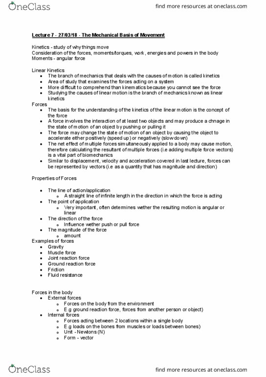 HESC1501 Lecture Notes - Lecture 7: Anatomical Terms Of Motion, Resultant Force, Ankle thumbnail