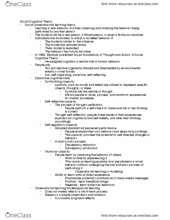 COMM 102 Lecture Notes - Lecture 12: Observational Learning, Mass Media, Social Cognitive Theory thumbnail