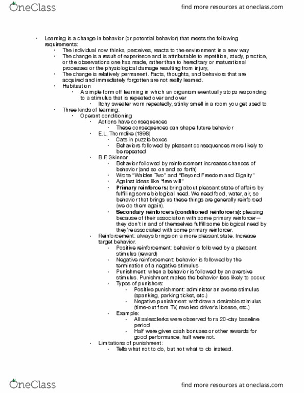 PSYCH 111 Lecture Notes - Lecture 2: Anterograde Amnesia, Classical Conditioning, Retrograde Amnesia thumbnail