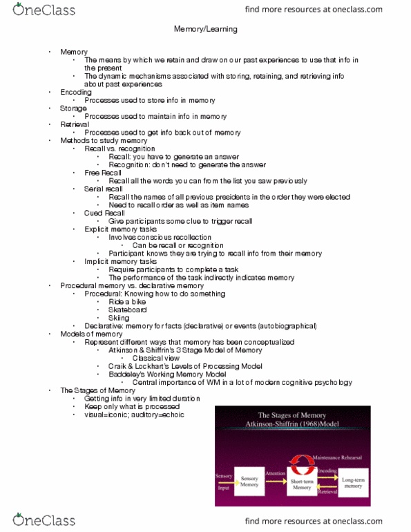 PSYCH 111 Lecture Notes - Lecture 3: Block Diagram, Cognitive Psychology, Working Memory thumbnail