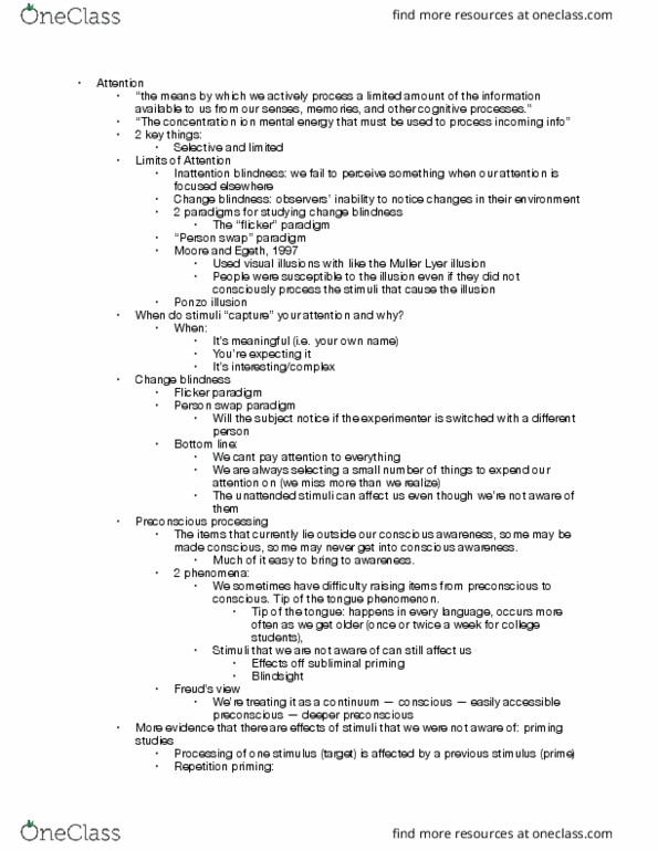 PSYCH 111 Lecture Notes - Lecture 7: Visual Search, Stroop Effect, Change Blindness thumbnail