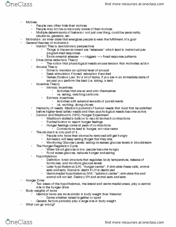 PSYCH 111 Lecture Notes - Lecture 13: Twin, Hypothalamus, Disclose thumbnail