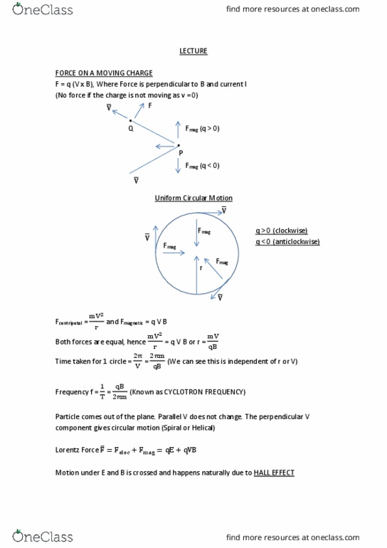 PHYS 272 Lecture Notes - Lecture 1: Electronvolt, Circular Motion, Drift Velocity thumbnail