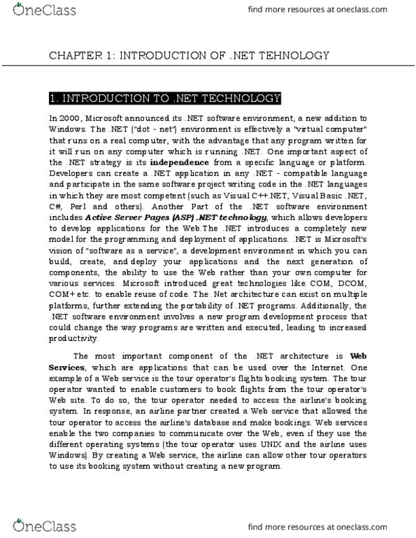 INF10016 Chapter Notes - Chapter 1: Word Processor, Framework Class Library, .Net Strategy thumbnail