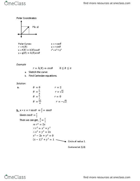 MAT235Y1 Lecture Notes - Lecture 1: Polar Coordinate System thumbnail