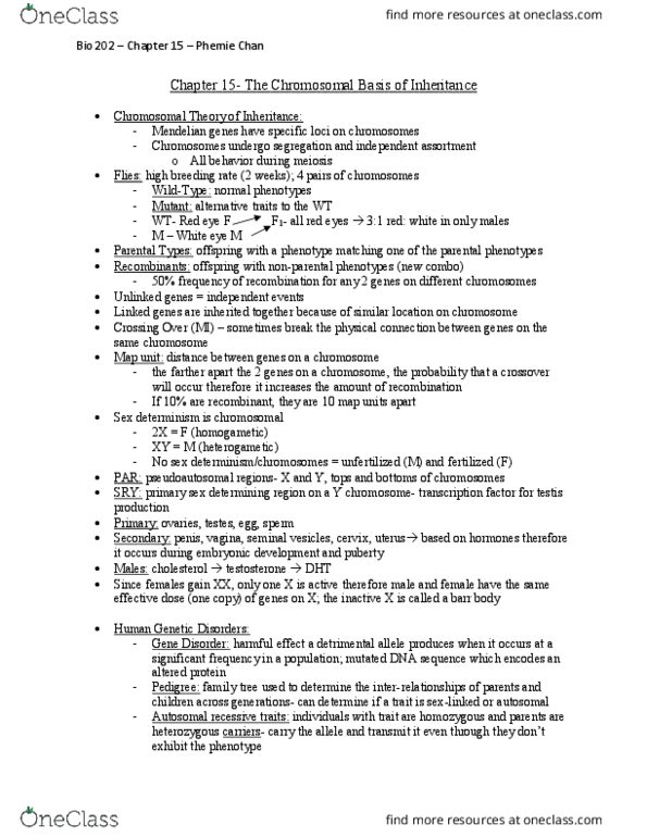 BIO 202 Chapter Notes - Chapter 15: Meiosis, Barr Body, Y Chromosome thumbnail