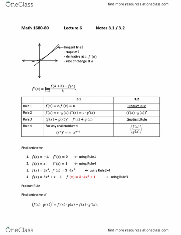 MATH 1680 Lecture Notes - Lecture 1: Quotient Rule, Product Rule thumbnail