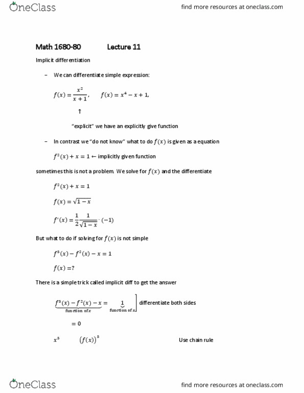 MATH 1680 Lecture Notes - Lecture 1: Implicit Function thumbnail