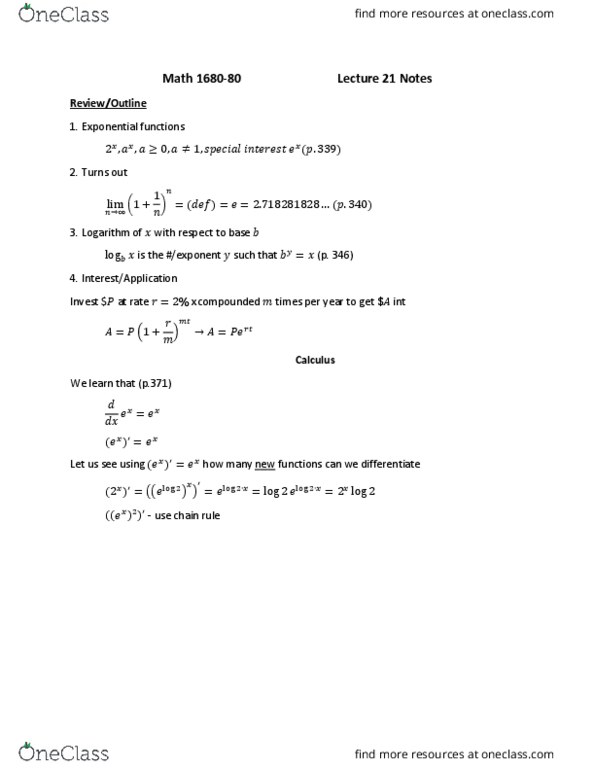 MATH 1680 Lecture Notes - Lecture 1: Binary Logarithm, Logarithm thumbnail