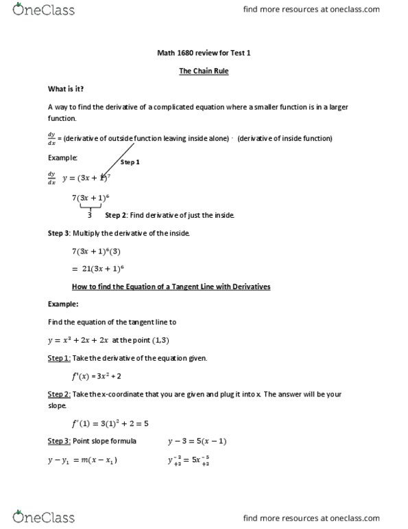 MATH 1680 Lecture Notes - Lecture 1: Asymptote, Quotient Rule, Tangent thumbnail