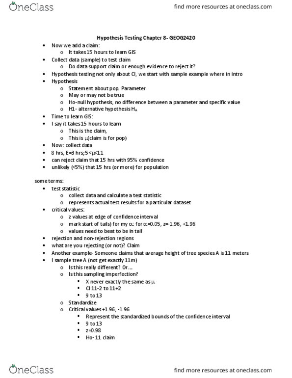 GEOG 2420 Lecture Notes - Lecture 11: Test Statistic, Statistical Hypothesis Testing, Confidence Interval thumbnail