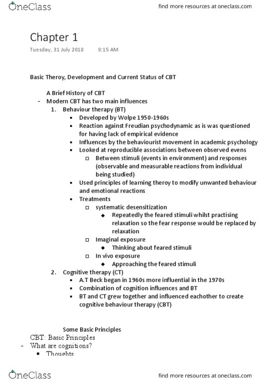 COUN222 Chapter Notes - Chapter 1: Behaviour Therapy, Hot Cross Bun, Behaviorism thumbnail