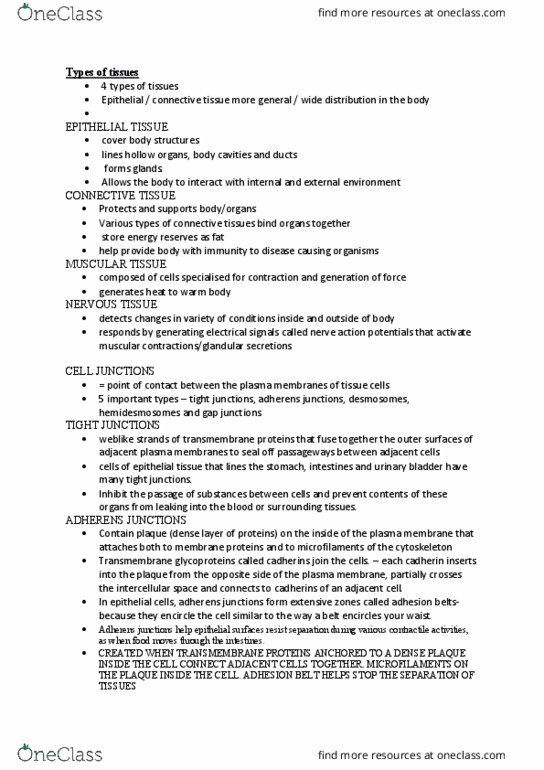 HUBS1403 Chapter Notes - Chapter 4: Integrin, Institute Of Noetic Sciences, Tight Junction thumbnail