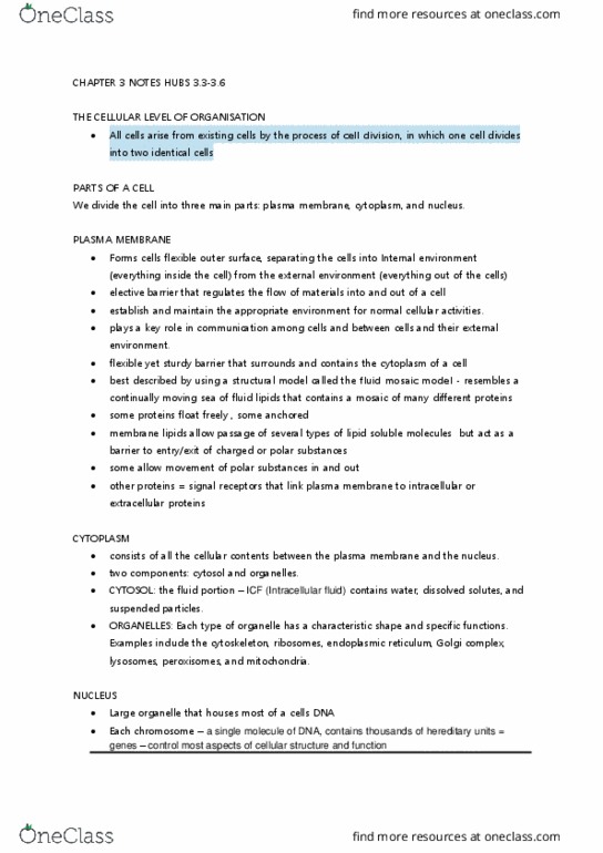 HUBS1403 Chapter Notes - Chapter 3: Membrane Potential, Hydrophile, Integral Membrane Protein thumbnail