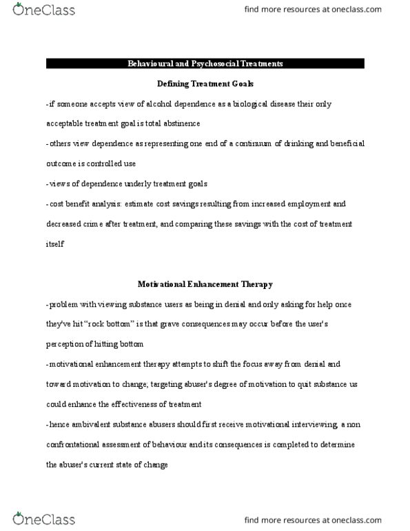 PS268 Chapter Notes - Chapter 18: Cognitive Therapy, Motivational Interviewing thumbnail
