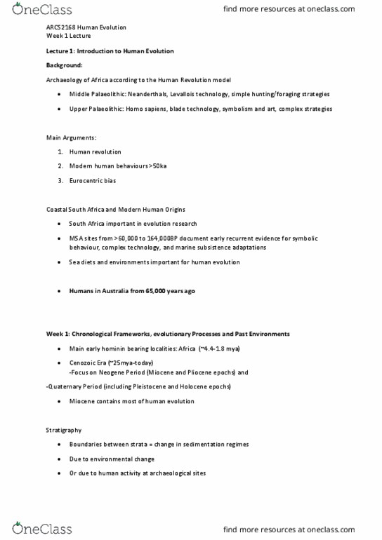 ARCS2168 Lecture Notes - Lecture 1: Tephra, Feldspar, Olduvai Gorge thumbnail