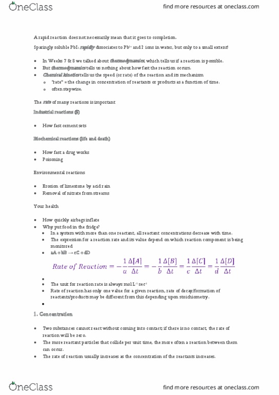 CHM1011 Lecture Notes - Lecture 11: Reaction Rate, Stoichiometry, Phenolphthalein thumbnail