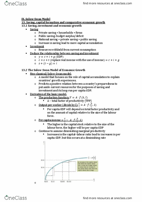 ECON10003 Chapter Notes - Chapter 13: Per Capita Income, Conditional Convergence, Capital Accumulation thumbnail