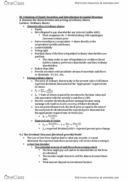 FNCE10002 Lecture Notes - Lecture 3: Shares Outstanding, Capital Gain, Reaction Rate Constant thumbnail