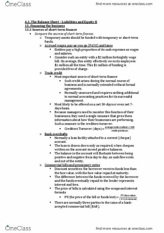 ACCT10001 Lecture Notes - Lecture 4: Cash Advance, Trade Credit, Preferred Stock thumbnail