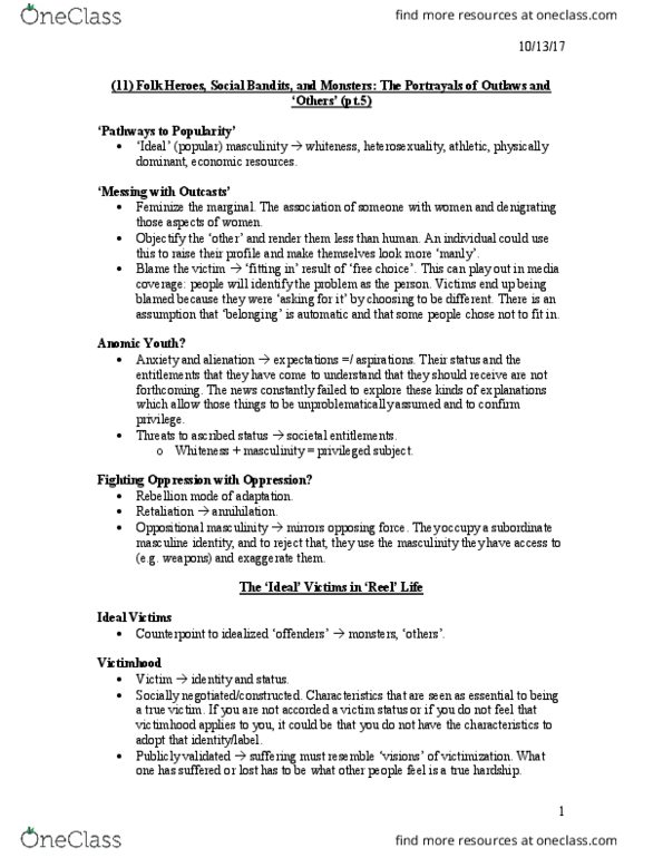 CRM 3317 Lecture Notes - Lecture 11: Heterosexuality, Femininity, Ascribed Status thumbnail