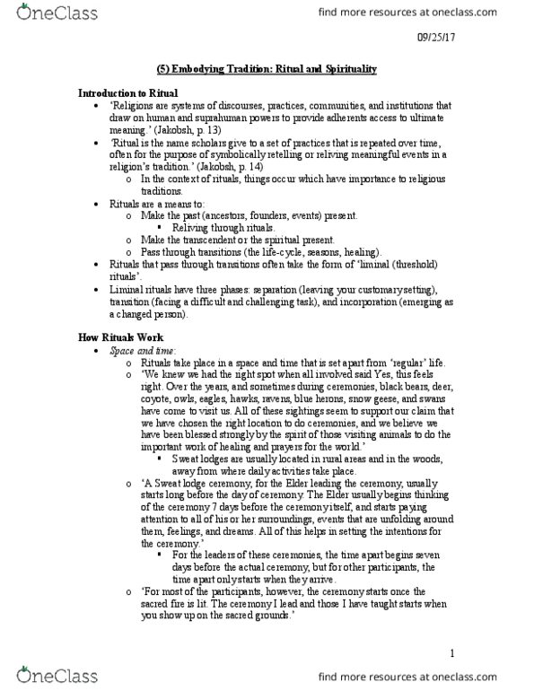 SRS 1112 Lecture Notes - Lecture 5: Snow Goose, Sweat Lodge thumbnail