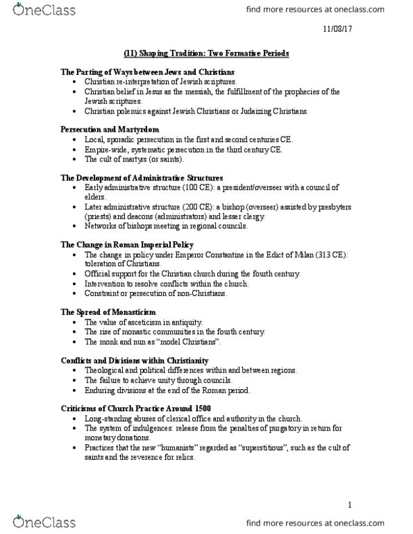 SRS 1112 Lecture Notes - Lecture 11: Jewish Christian, Purgatory, Priesthood In The Catholic Church thumbnail
