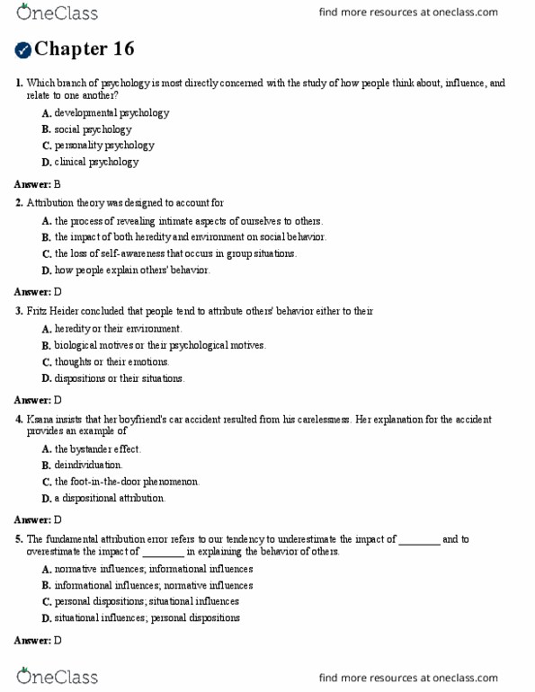 PSY 1102 Study Guide - Winter 2016, Final - Fundamental Attribution ...