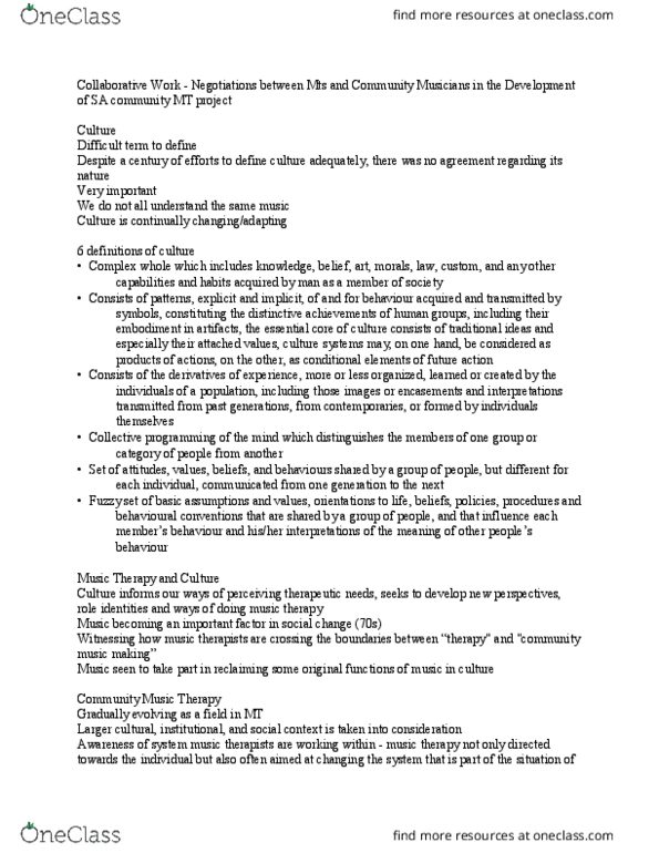 MUSIC 2MT3 Lecture Notes - Lecture 8: Fuzzy Set, Institute For Operations Research And The Management Sciences, Music Therapy thumbnail