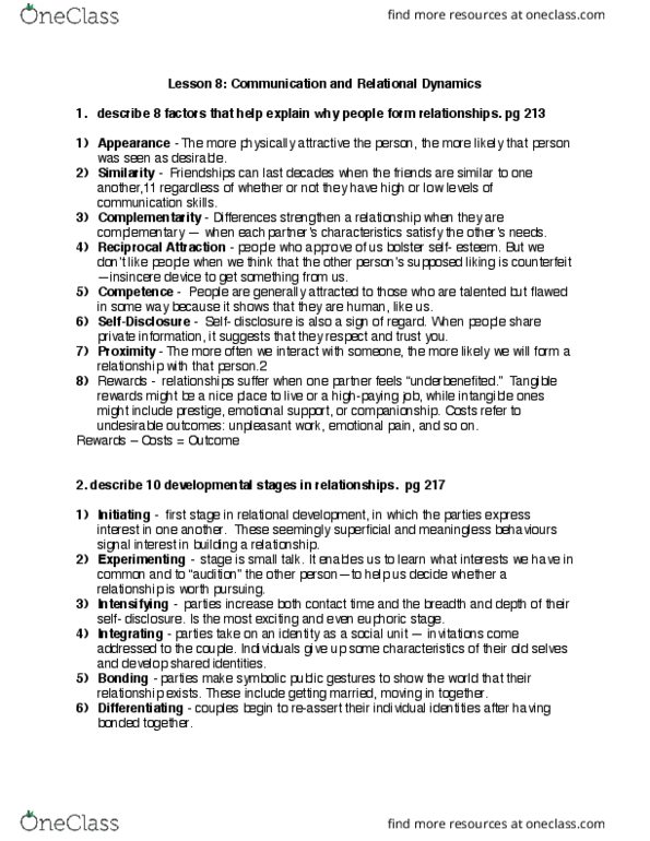 COMM 243 Chapter Notes - Chapter 8: Meta-Communication, Disclose, Physical Intimacy thumbnail