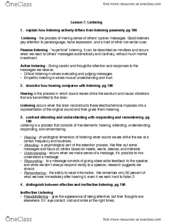 COMM 243 Chapter Notes - Chapter 7: Active Listening, Paralanguage, Long Term Ecological Research Network thumbnail