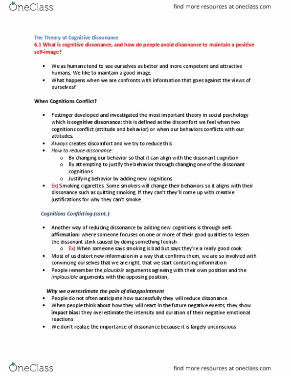 PSYC 2600 Chapter Notes - Chapter 6: Striatum, Cognitive Dissonance, Impact Bias thumbnail