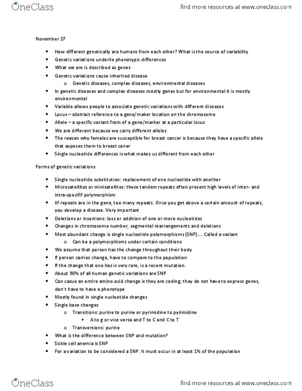 BIOL 2P02 Lecture Notes - Cytosine, Gene Mapping, Thymine thumbnail