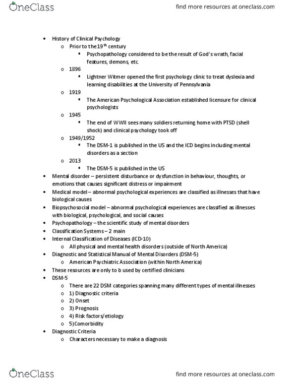 PSYA02H3 Lecture Notes - Lecture 7: Conduct Disorder, Panic Disorder, No Age thumbnail