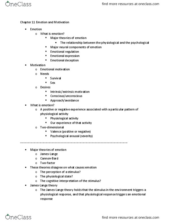 PSYA02H3 Lecture Notes - Lecture 4: Brain Damage, Facial Feedback Hypothesis, Limbic System thumbnail