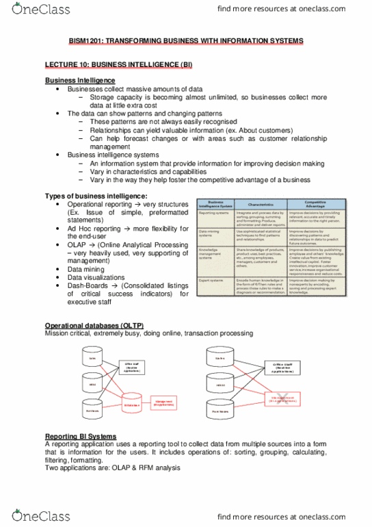 BISM1201 Lecture Notes - Lecture 10: Breakcore, Data Mining, Transaction Processing thumbnail