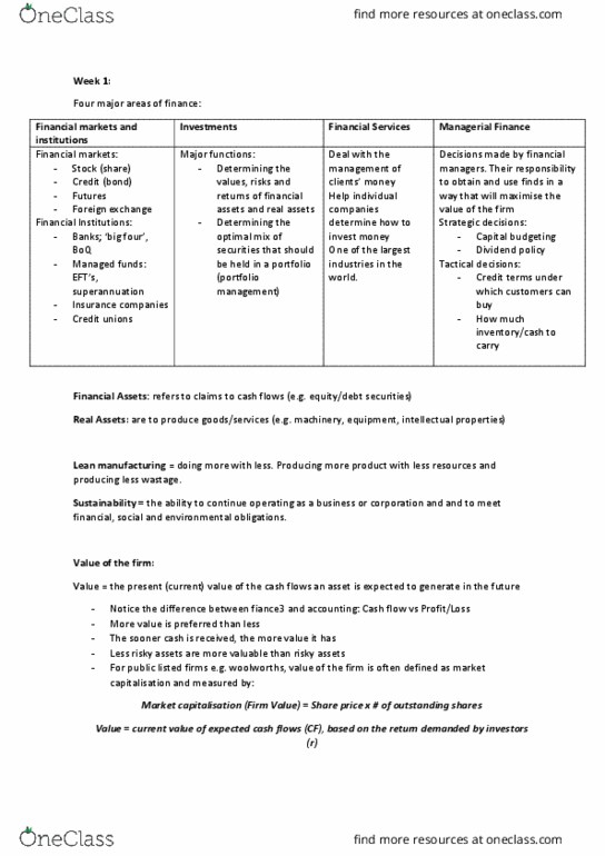 MAF101 Lecture Notes - Lecture 1: Capital Budgeting, Capital Structure, Dividend Policy thumbnail