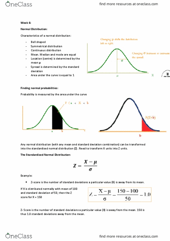 MIS171 Lecture Notes - Lecture 6: Probability Distribution, Normal Distribution, Standard Score thumbnail