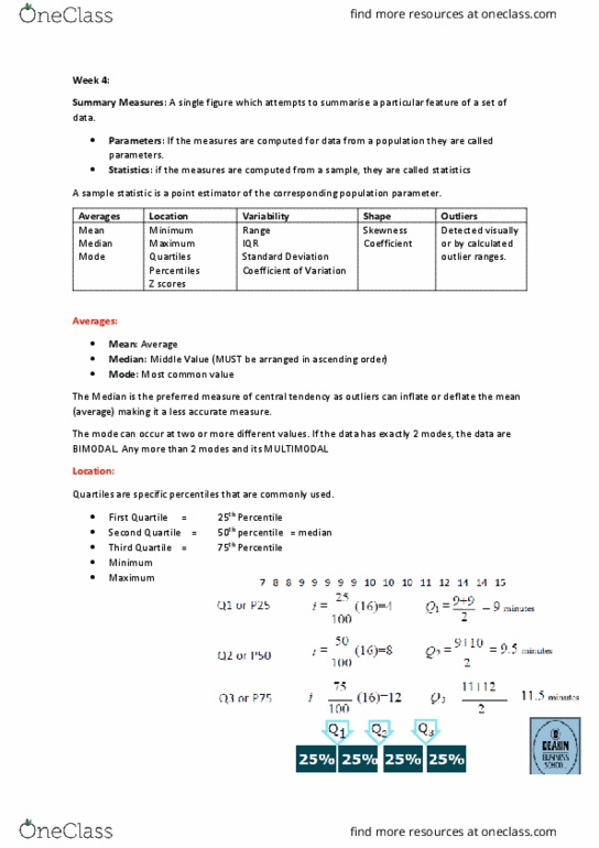 MIS171 Lecture Notes - Lecture 4: Percentile, Point Estimation, Statistical Parameter thumbnail