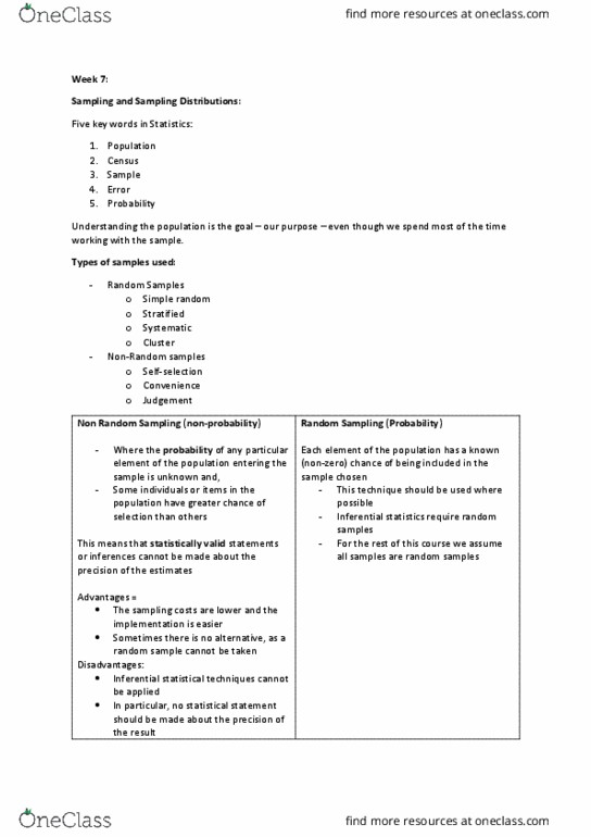 MIS171 Lecture Notes - Lecture 7: Royal Institute Of Technology, Standard Deviation, Point Estimation thumbnail